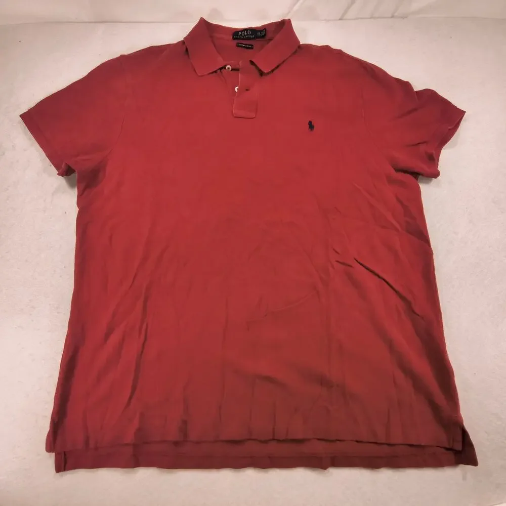Polo Ralph Lauren Custom Slim Fit Collared Polo Shirt Mens Size 2XL Red Blue